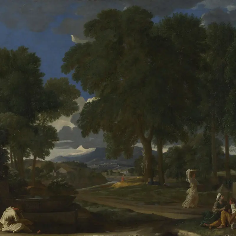 Landscape with a Man washing his Feet at a Fountain